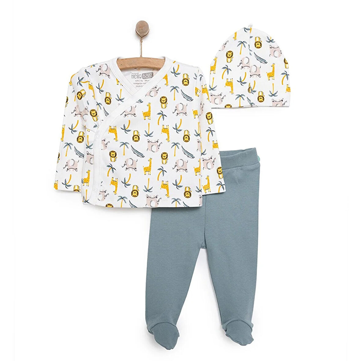 HelloBaby Erkek Zıbın-Şapka-Patikli Alt Erkek Bebek