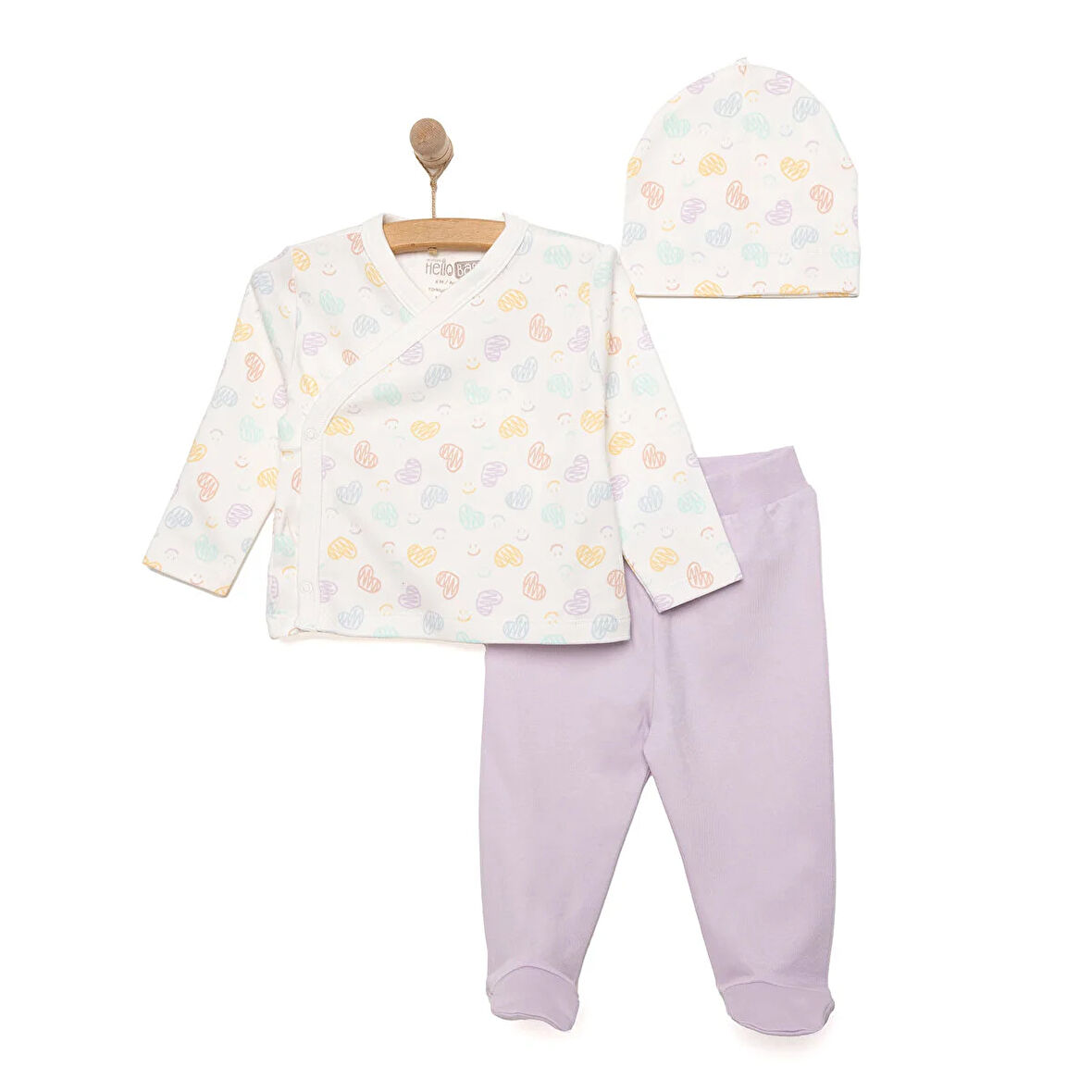 HelloBaby Kız Zıbın-Şapka-Patikli Alt Kız Bebek