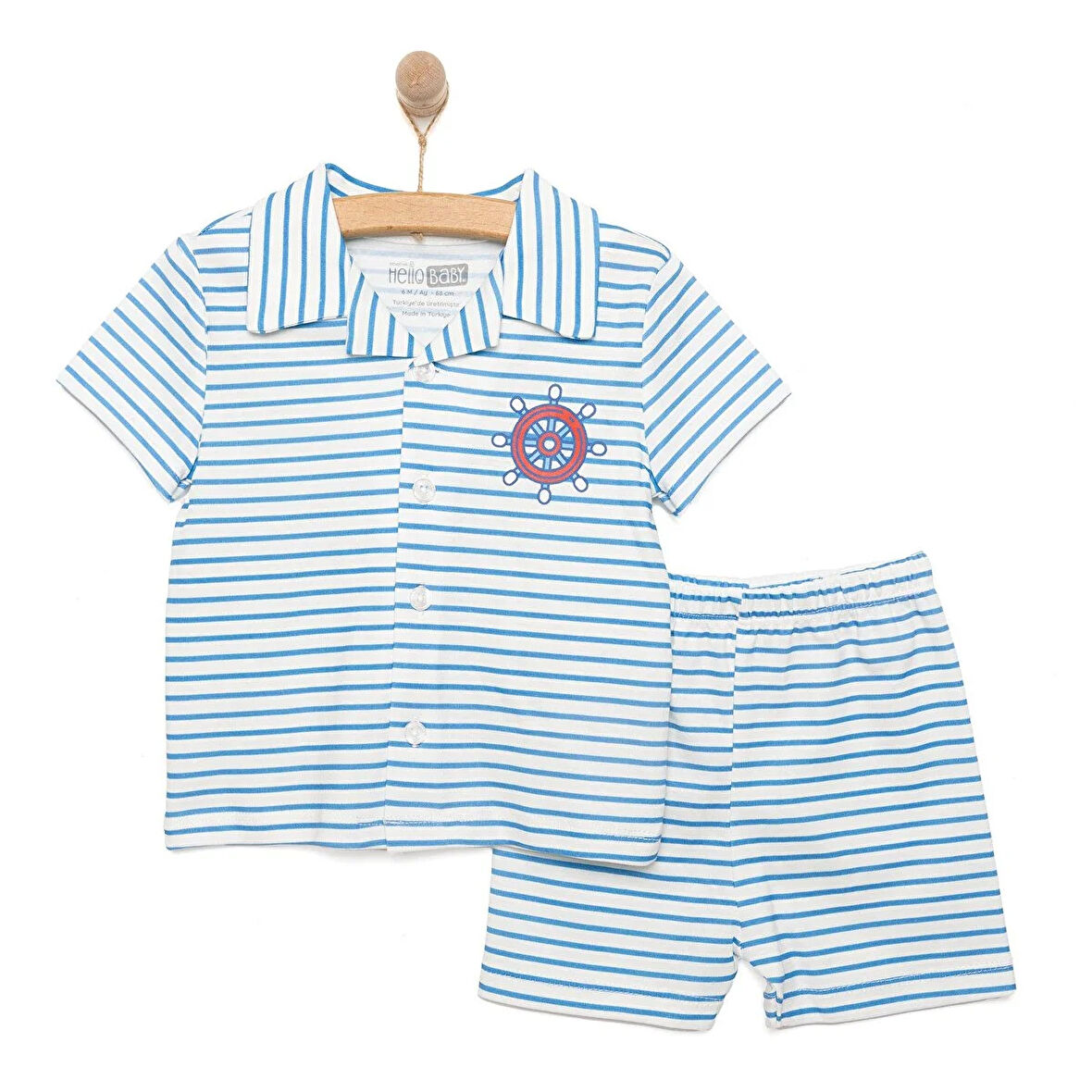 HelloBaby Erkek Gömlek Yaka Kısa Kol Çizgili Pijama Takımı