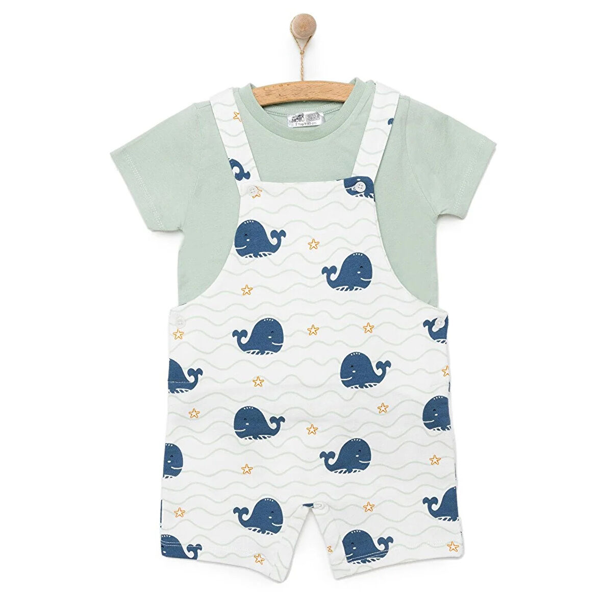 HelloBaby Basic Erkek Balina Desenli Şort Salopet-Tshirt Erkek Bebek