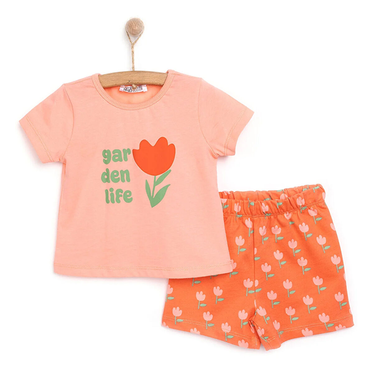 HelloBaby Kız Bebek Tişört-Şort 2li Takım Motto Girl Bisiklet Yaka Reçme Paça Kısa Kol Pembe