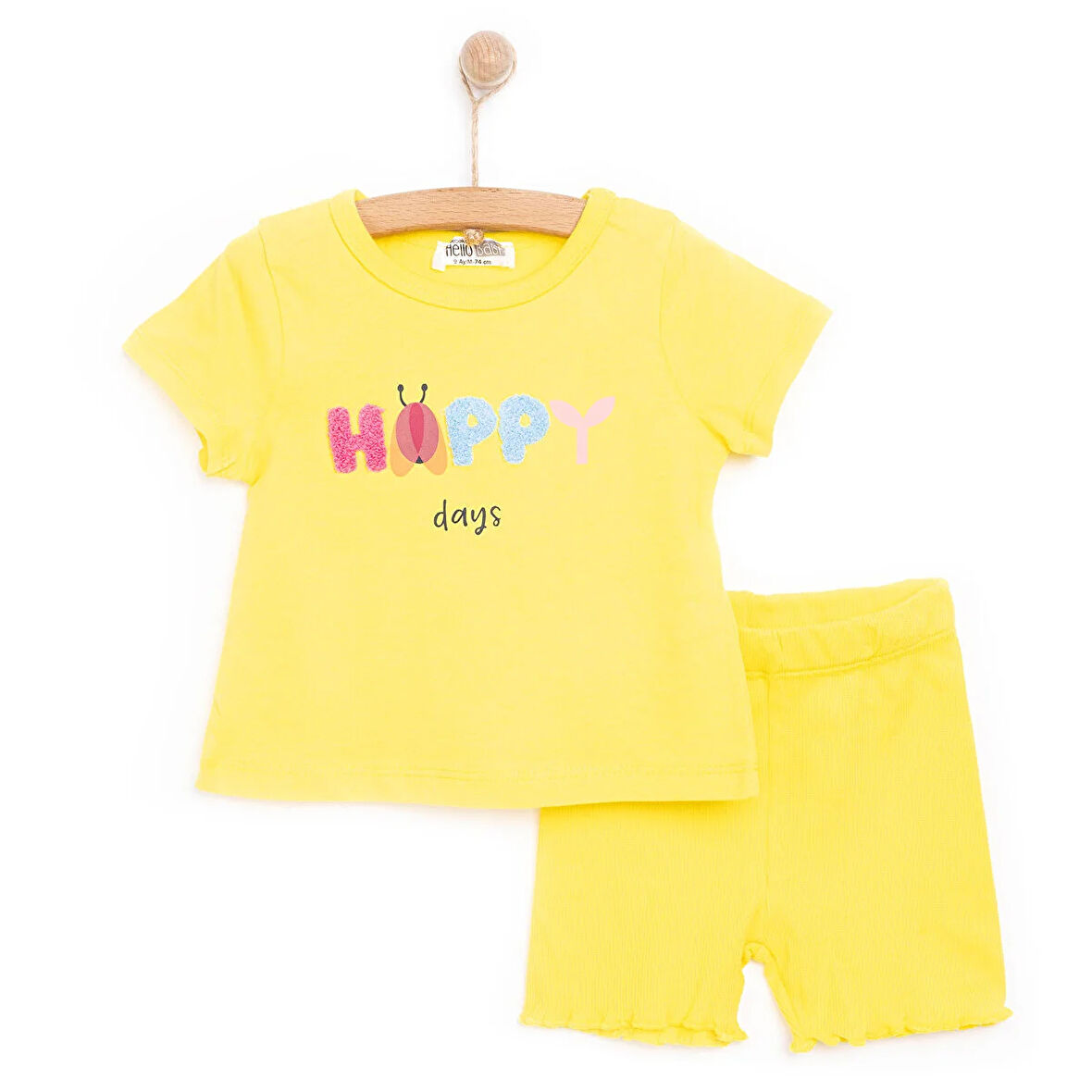 HelloBaby Kız Bebek Tişört-Tayt 2li Takım Motto Girl Bisiklet Yaka Reçme Paça Kısa Kol Sarı
