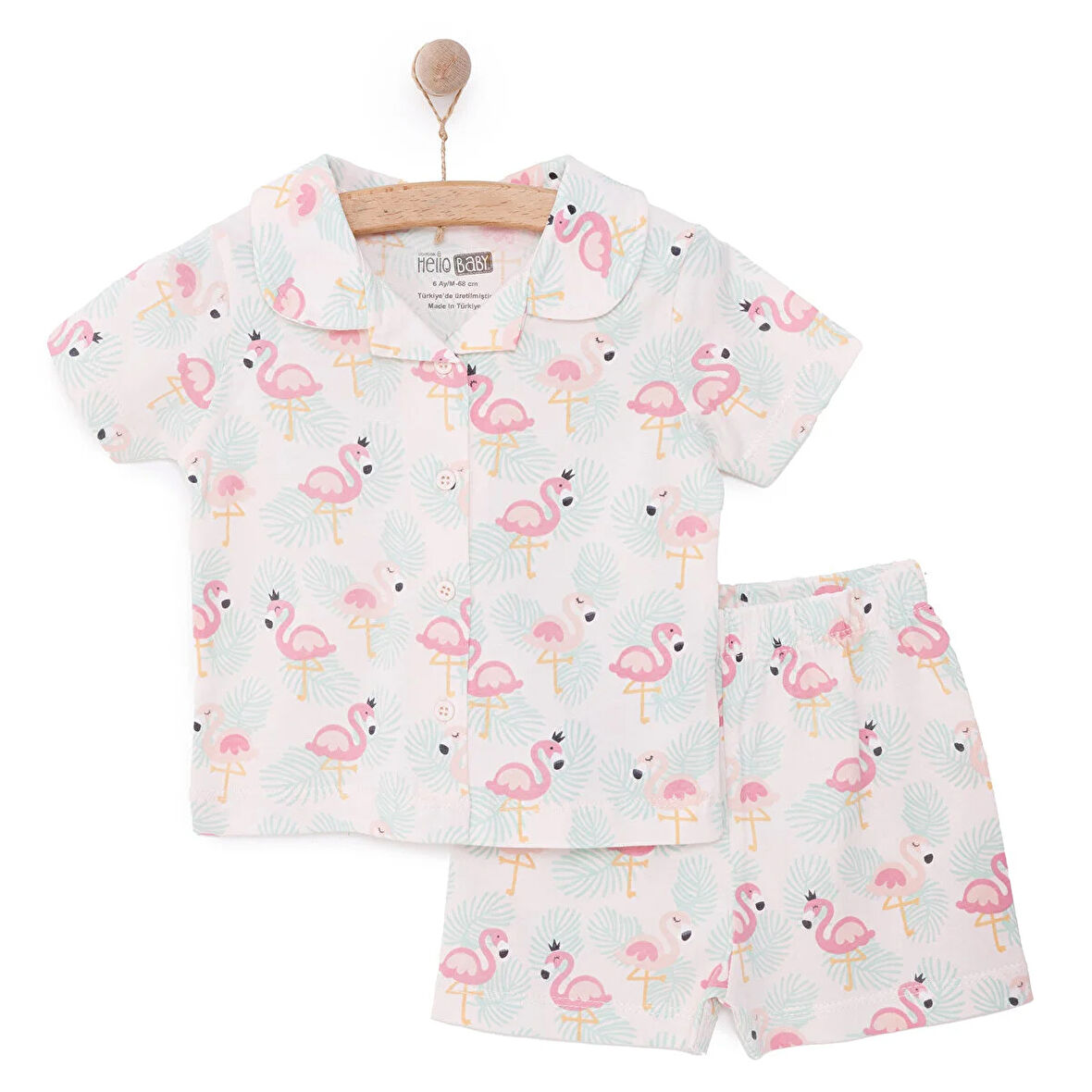HelloBaby Gömlek Yaka Filamingo Desenli Kısa Kol Pijama Takımı