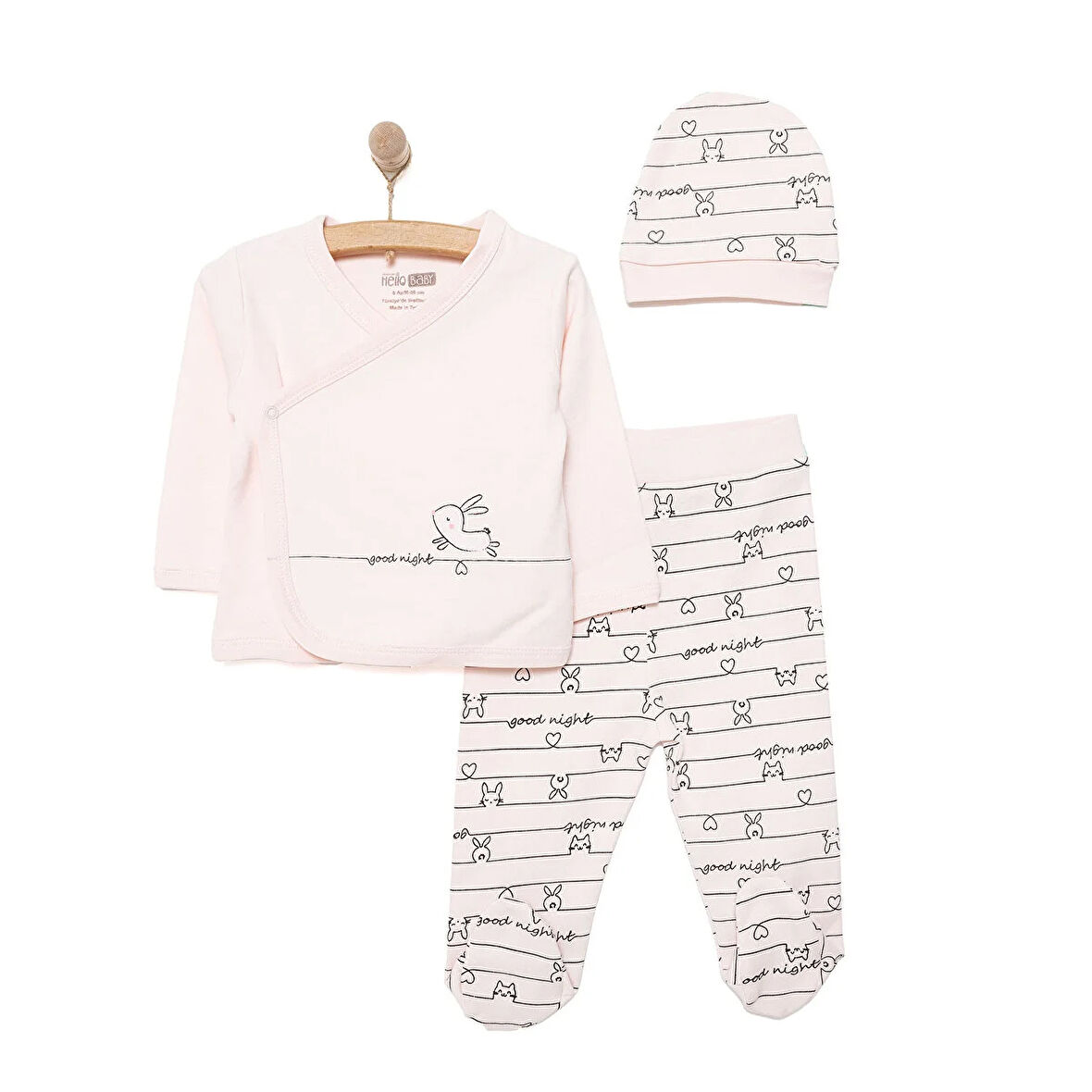 HelloBaby Kız Zıbın-Şapka-Patikli Alt Kız Bebek