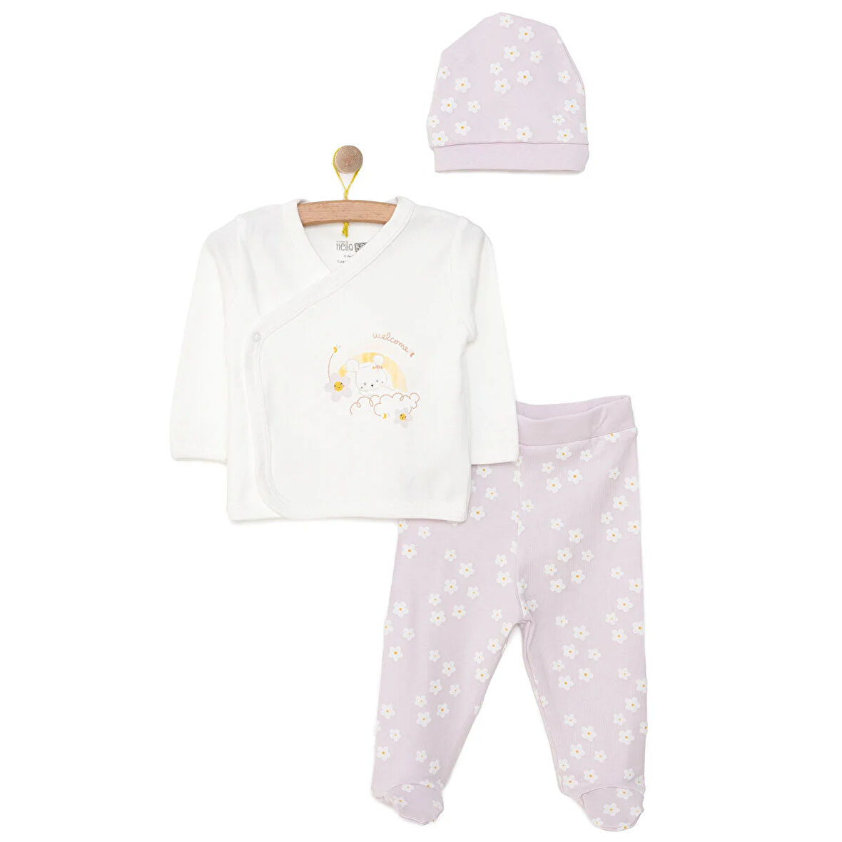 HelloBaby Kız Zıbın-Şapka-Patikli Alt Kız Bebek