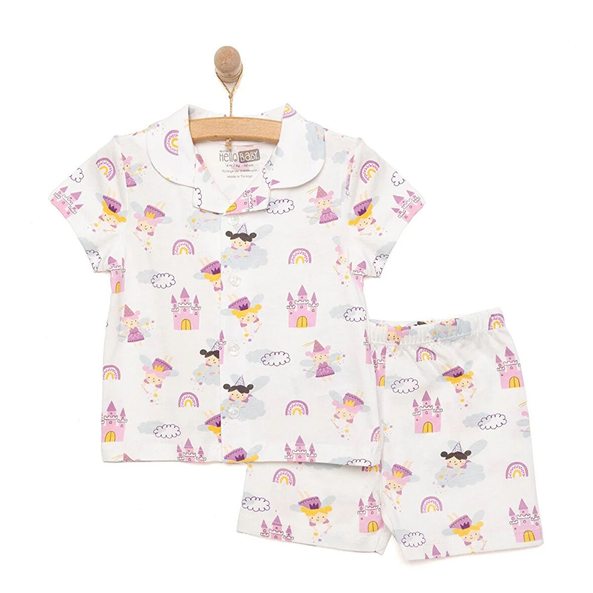 HelloBaby Gömlek Yaka Peri Desenli Kısa Kol Pijama Takımı