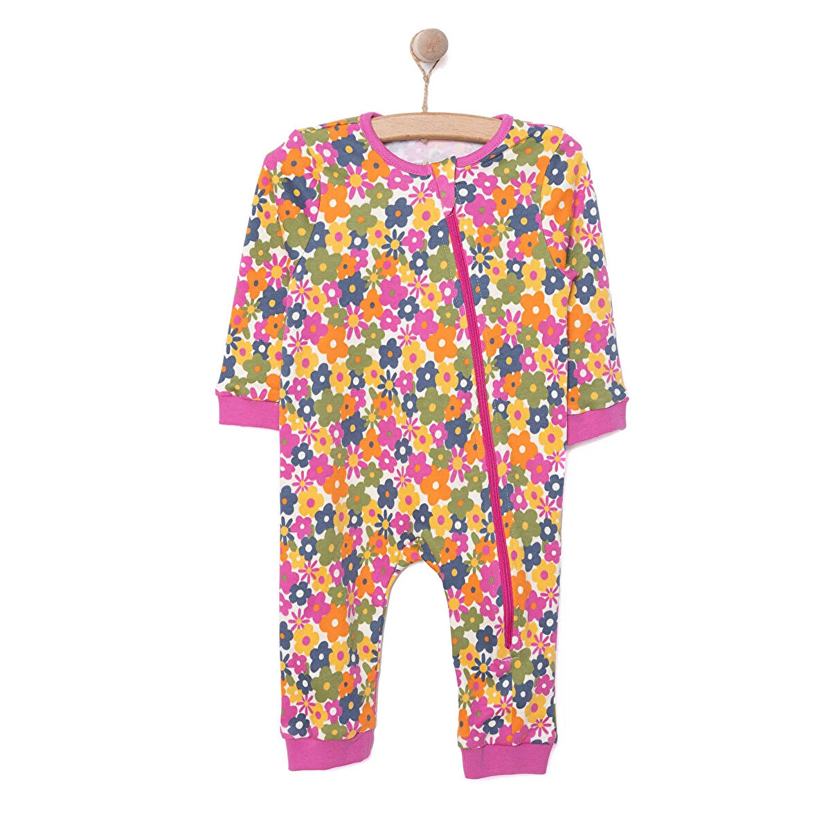 HelloBaby Kız Çiçek Desenli Uzun Kol Fermuarlı Patiksiz Tulum