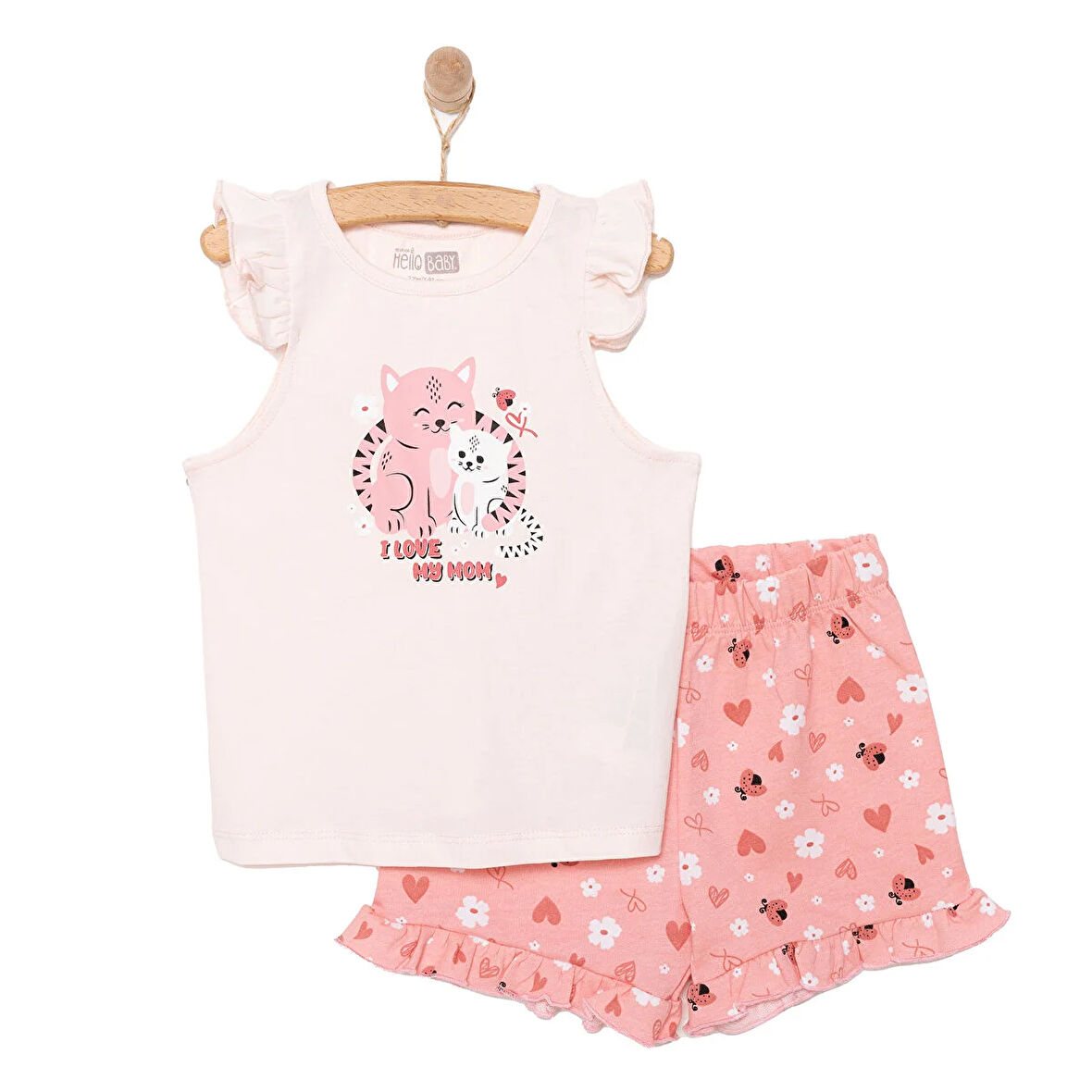 HelloBaby Basic Kız Kedi Baskılı Atlet-Şort Kız Bebek