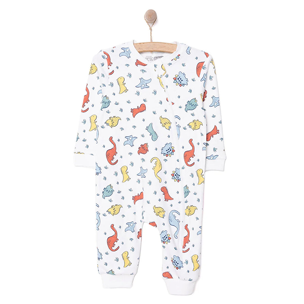 HelloBaby Erkek Fermuarlı Uzun Kol Dinazor Desenli Patiksiz Tulum