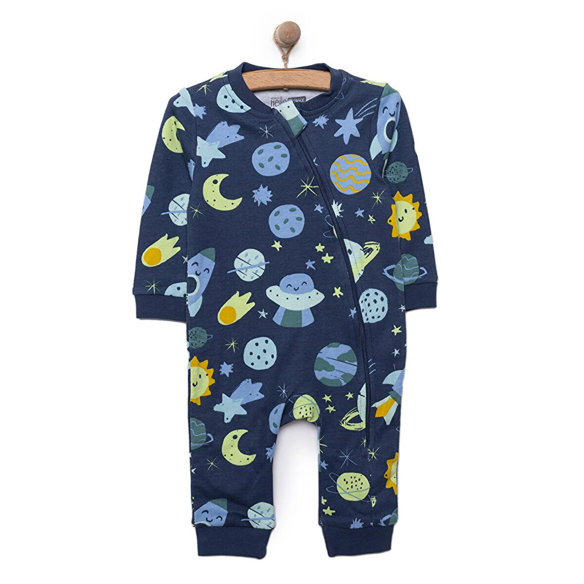 HelloBaby Erkek Fermuarlı Uzun Kol Uzay Desenli Patiksiz Tulum