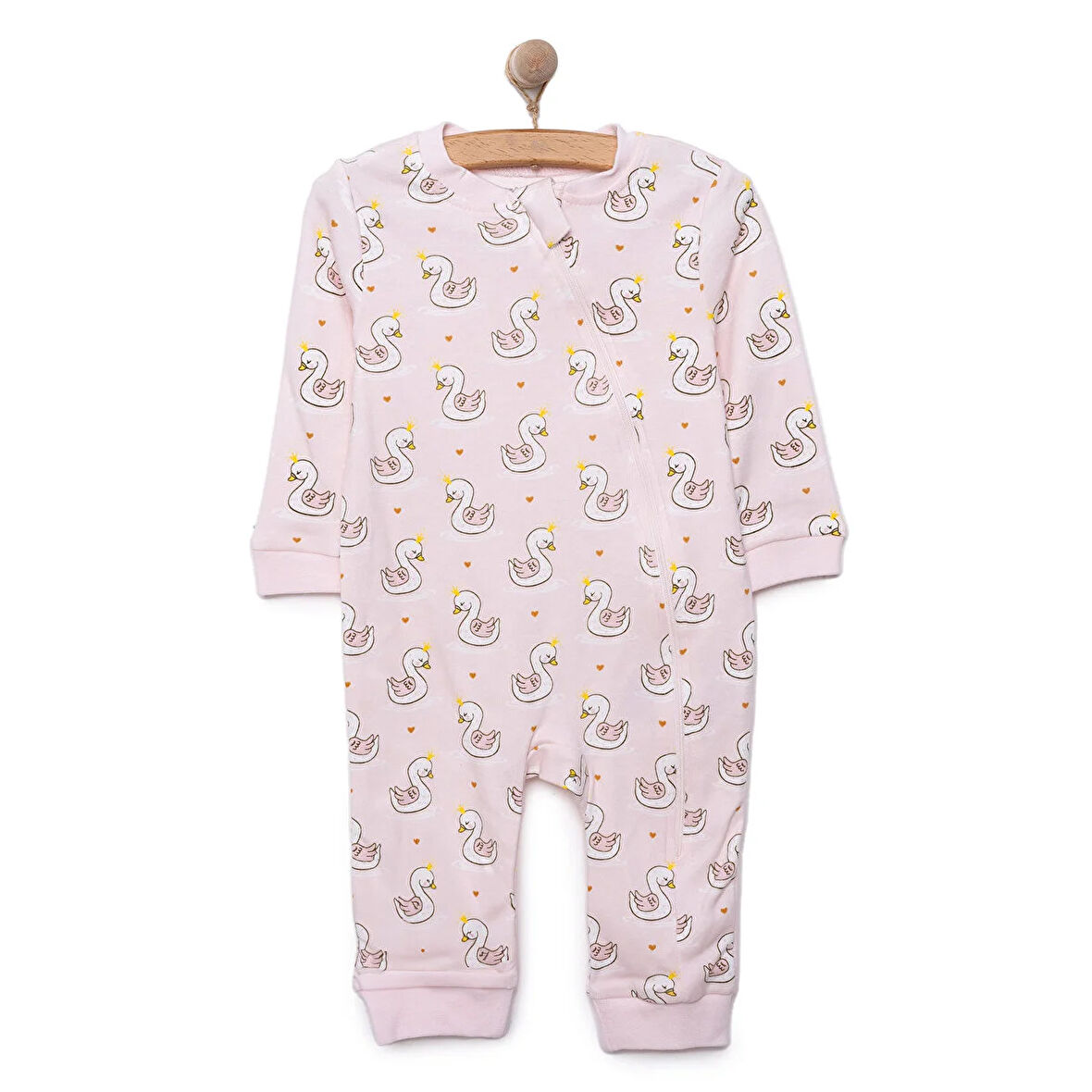 HelloBaby Kız Kuğu Desenli Fermuarlı Patiksiz Tulum