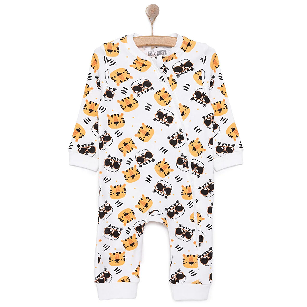 HelloBaby Kaplan Desenli Tekli Uzun Kol Fermuarlı Patiksiz Tulum