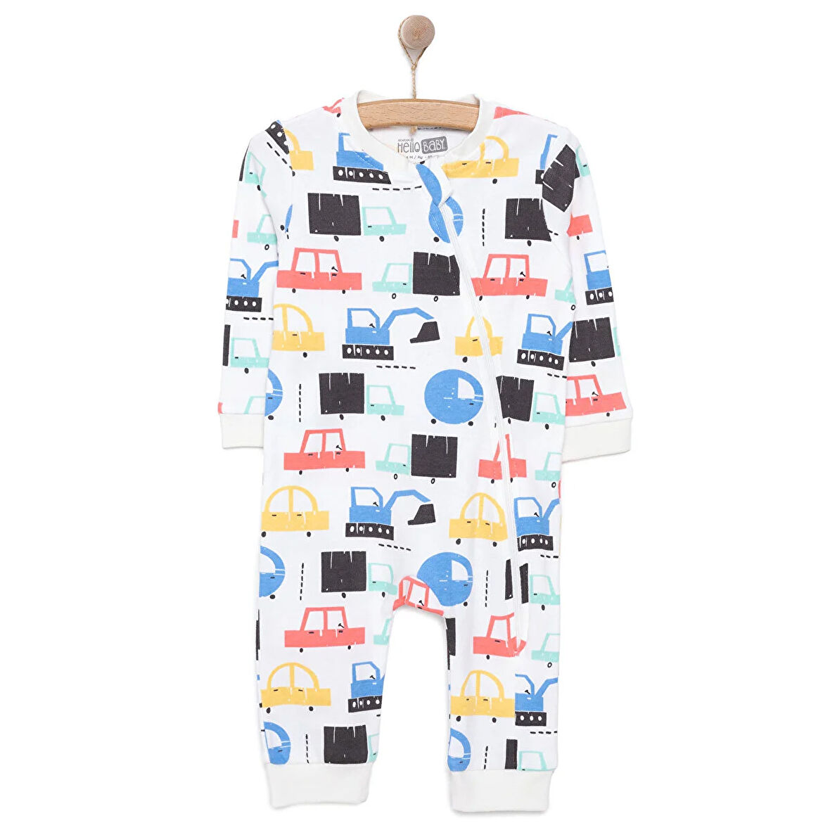 HelloBaby Araç Desenli Tekli Uzun Kol Fermuarlı Patiksiz Tulum