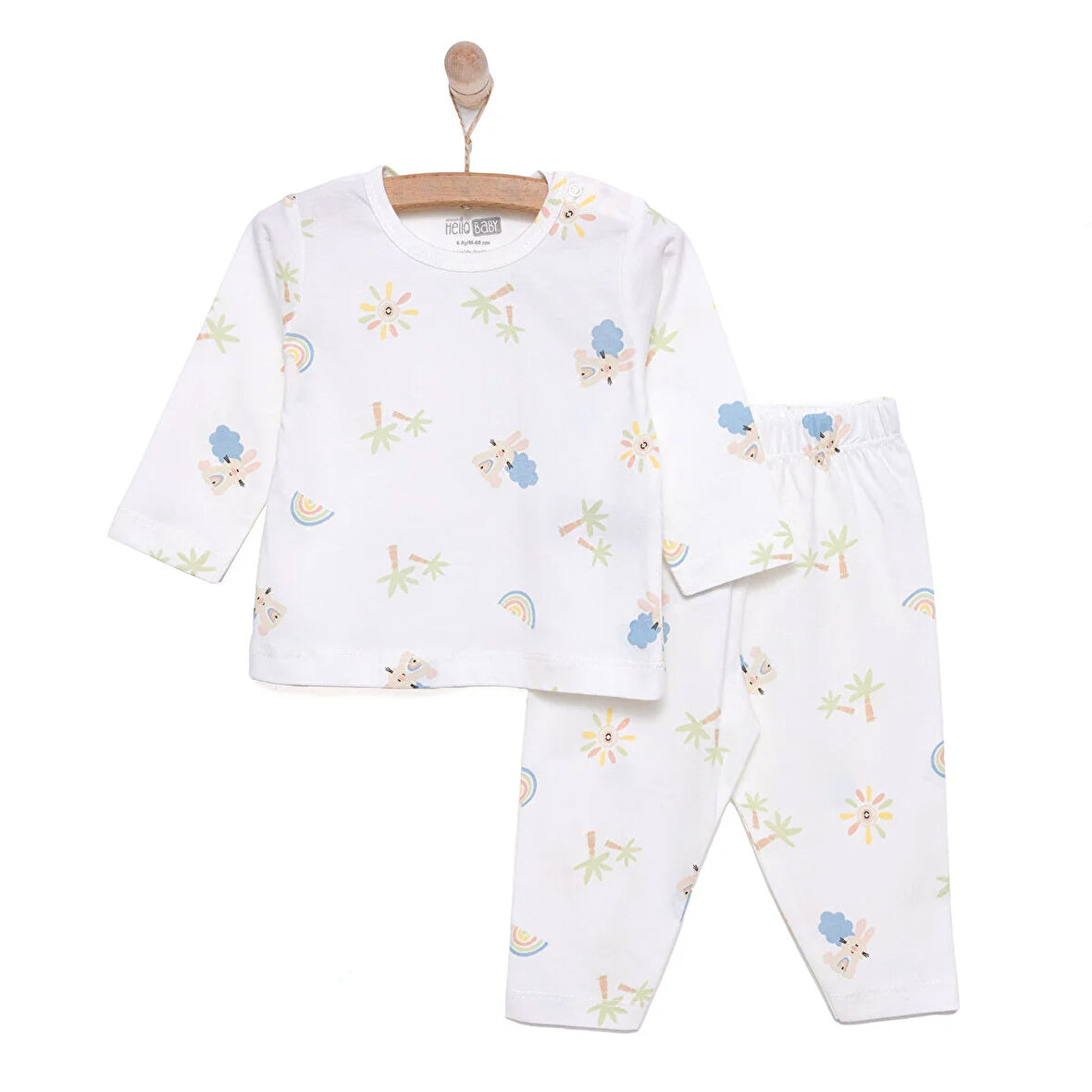 HelloBaby Kız Gökkuşağı Desenli Uzun Kol Pijama Takımı