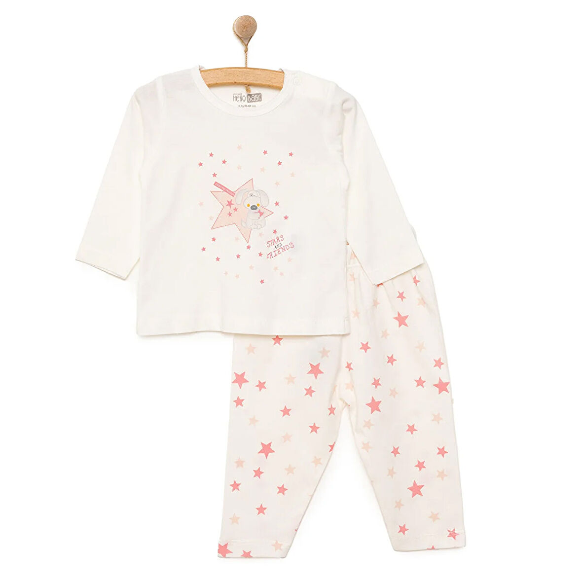 HelloBaby Kız Küçük Yıldız Desenli Uzun Kol Pijama Takımı