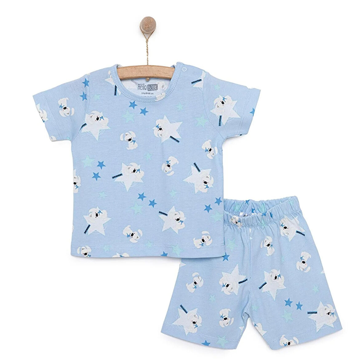 HelloBaby Erkek Kısa Kol Yıldız Desenli Bisiklet Yaka Pijama Takımı