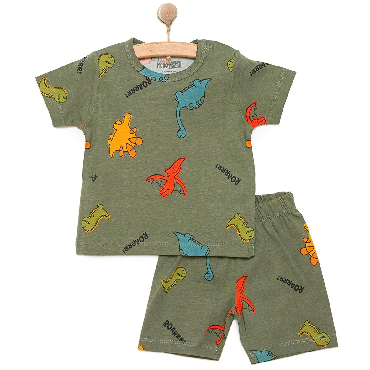 HelloBaby Erkek Kısa Kol Dinazor Desenli Bisiklet Yaka Pijama Takımı