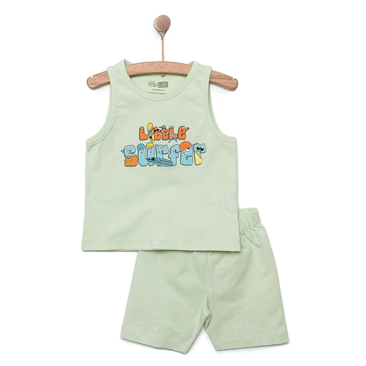 HelloBaby Erkek Bebek Basic Tişört-Şort 2li Takım Bisiklet Yaka Reçme Paça Atlet Kol Yeşil