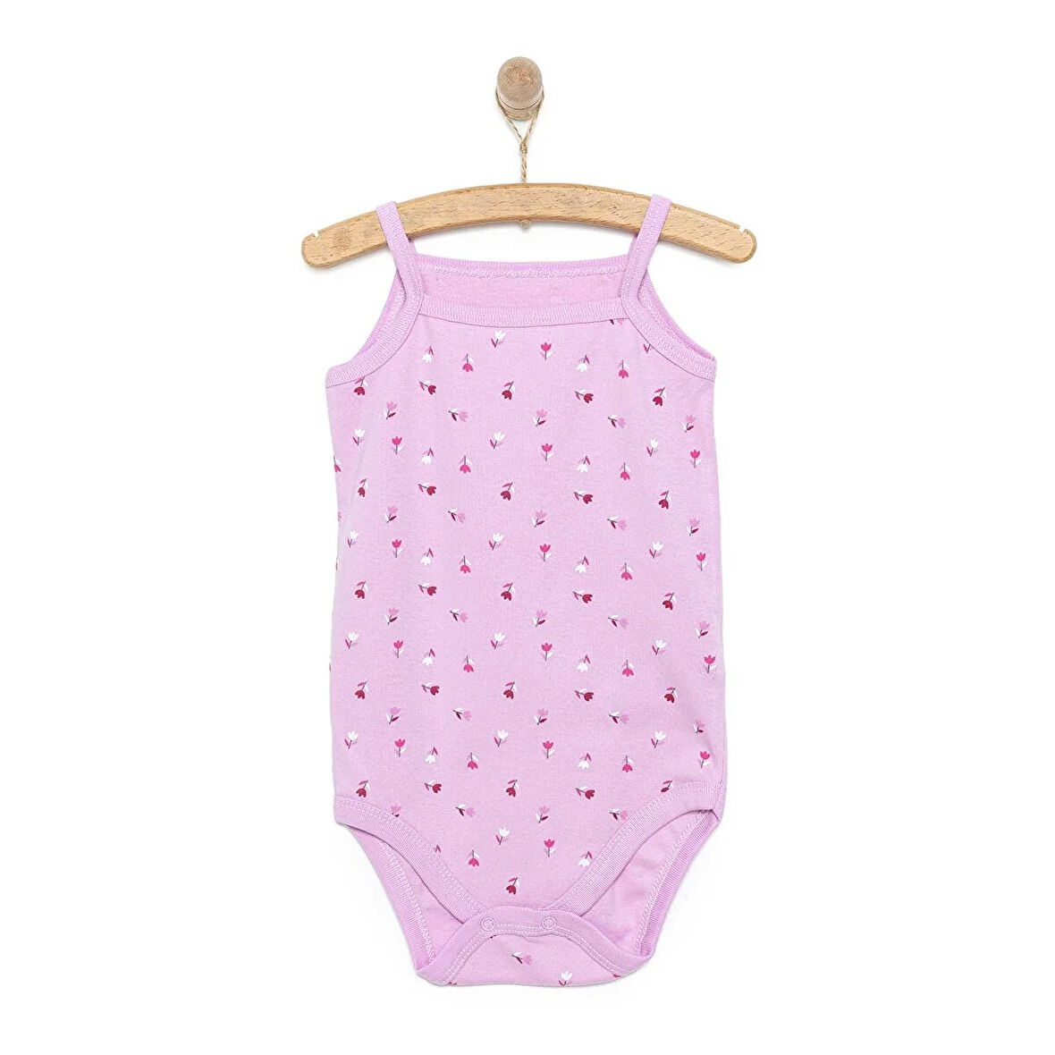 HelloBaby Kız Bebek  İp Askılı Body Ribana Kumaş Çıtçıtlı İp Askılı Kol Lila