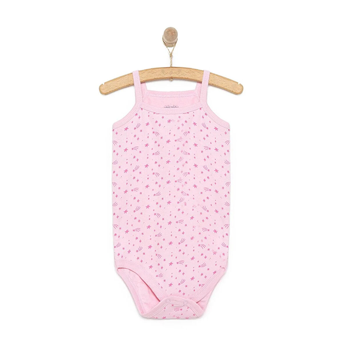 HelloBaby Kız Bebek Zıbın Çiçekli İp Askılı Body Ribana Kumaş Çıtçıtlı İp Askılı Kol Pembe
