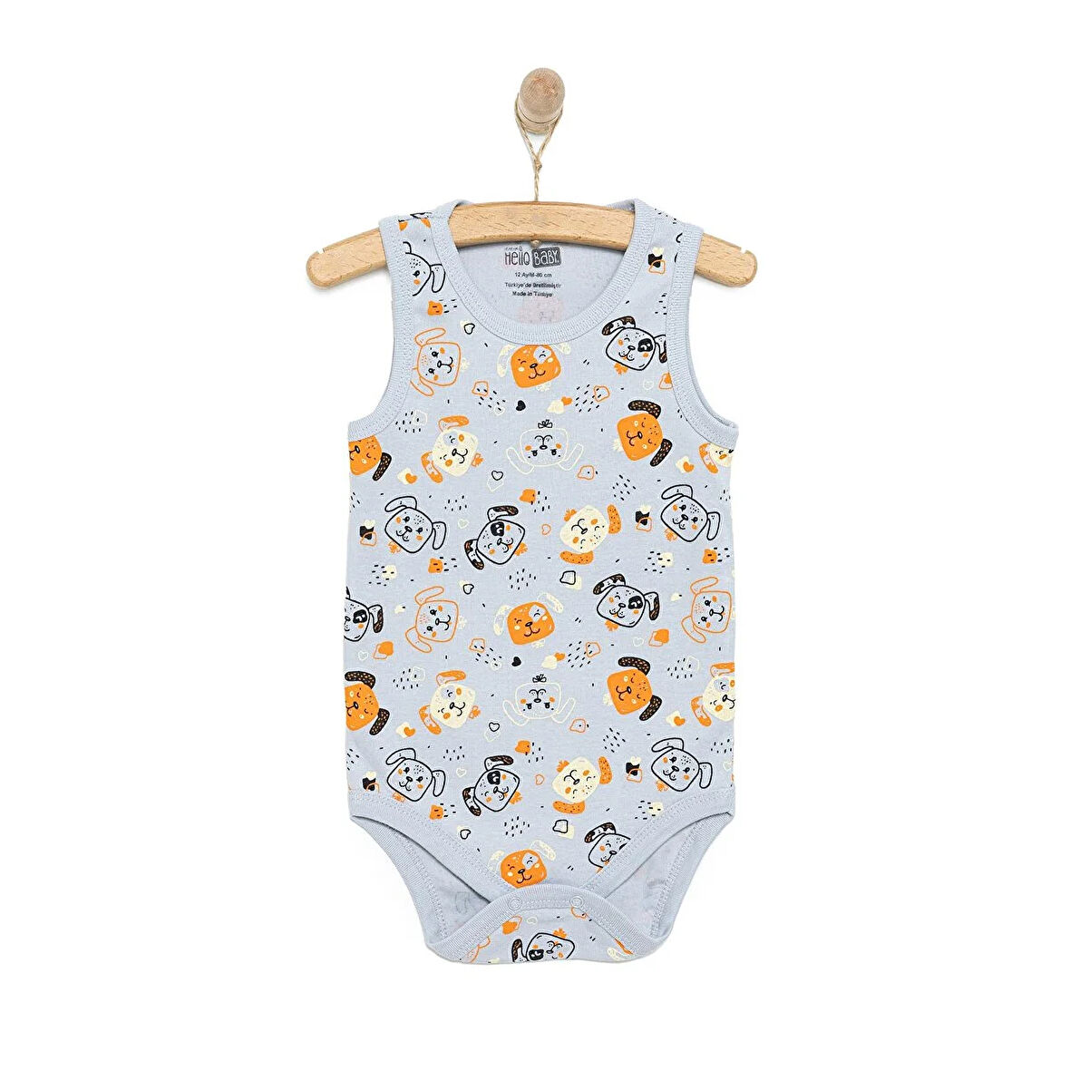 HelloBaby Erkek Bebek Zıbın Köpekli Atlet Body Ribana Çıtçıtlı Atlet Kol Body Gri