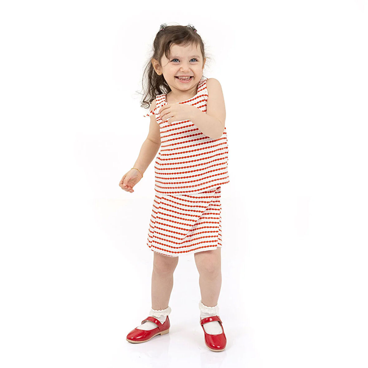 HelloBaby Kız Bebek Bluz-Şort 2li Takım Under The Sea Modelli Yaka Reçme Paça İp Askılı Mercan