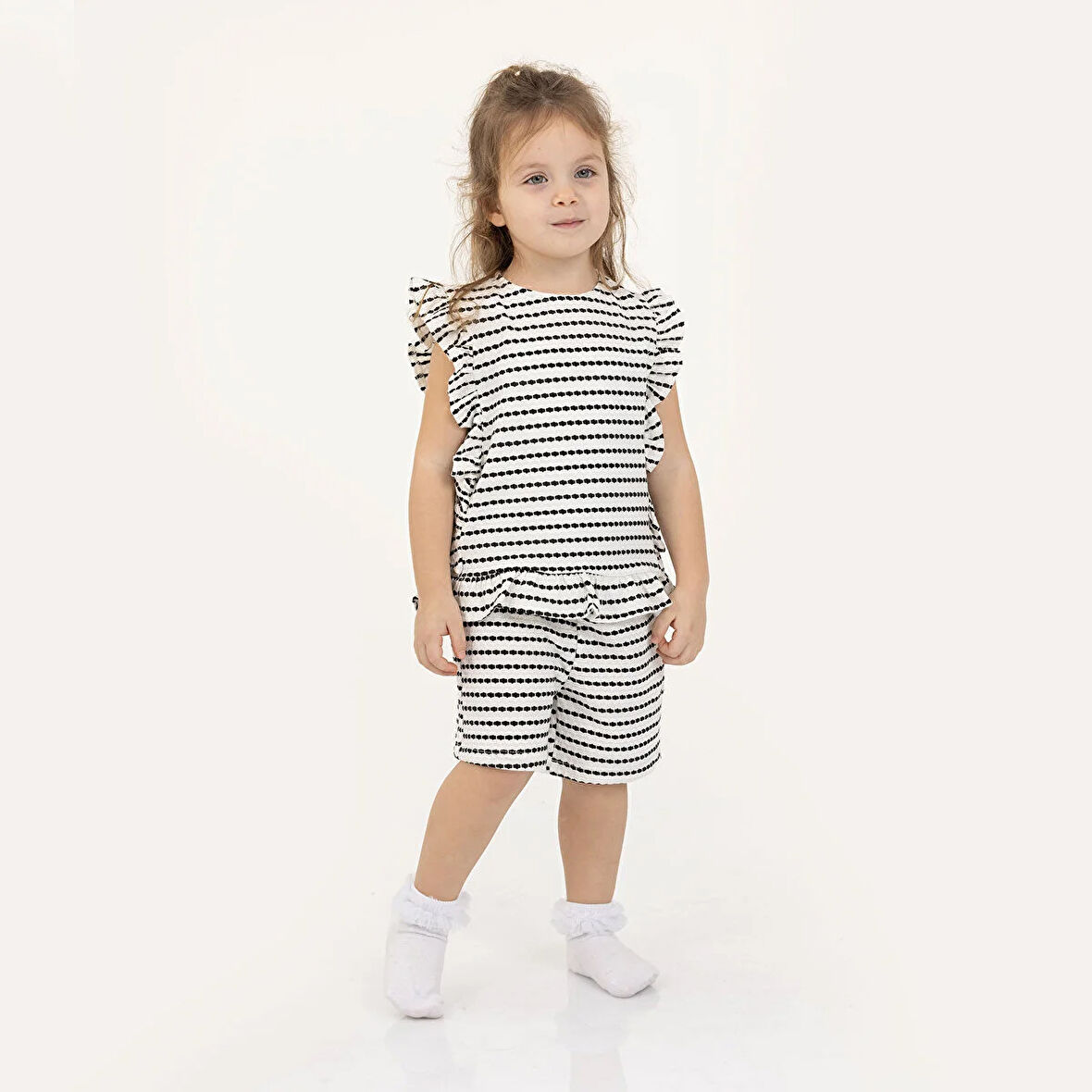 HelloBaby Kız Bebek Bluz-Şort 2li Takım Rustik Bisiklet Yaka Reçme Paça Atlet Kol Antrasit