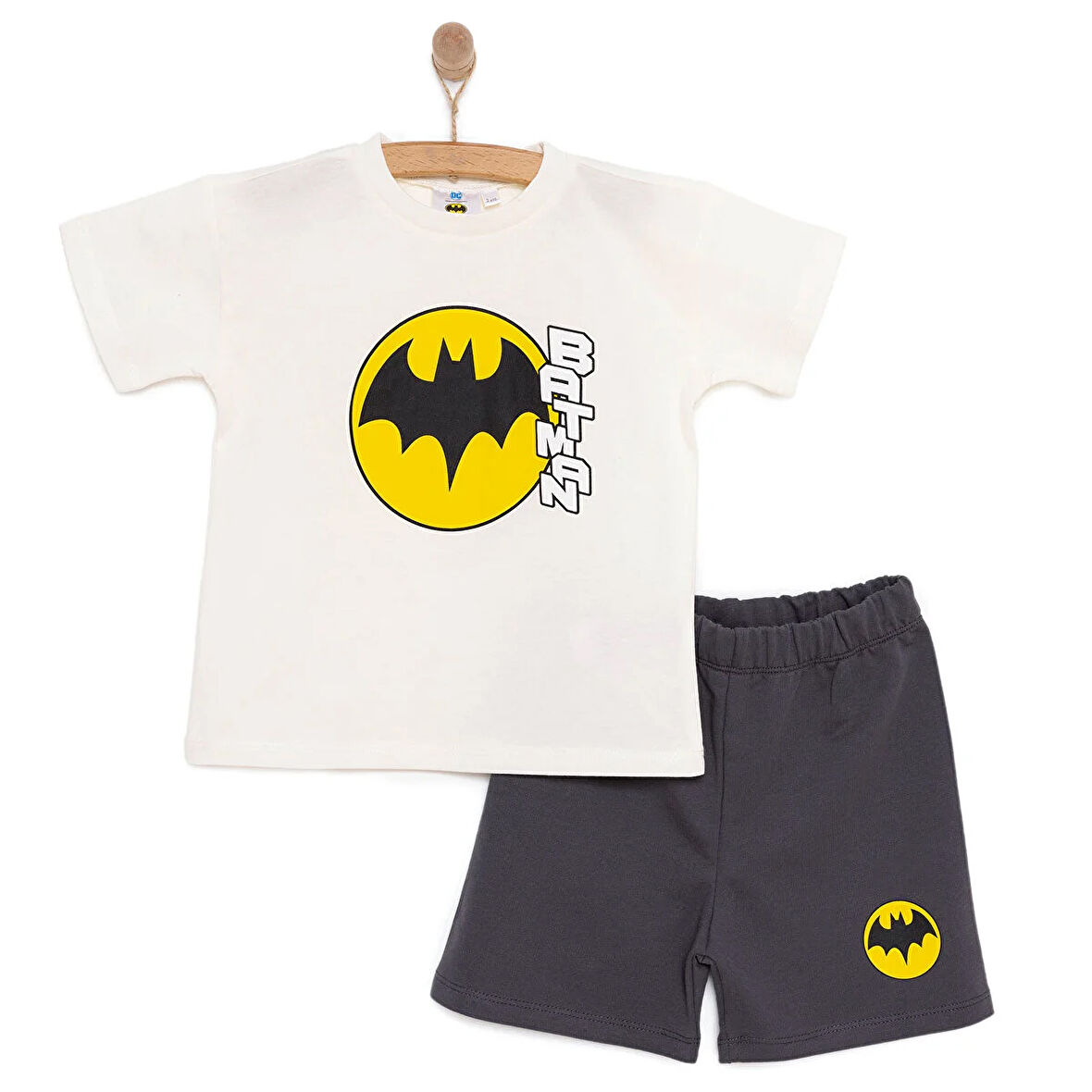 DC COMICS Erkek Bebek Tişört-Şort 2li Takım Batman Bisiklet Yaka Reçme Paça Kısa Kol Ekru