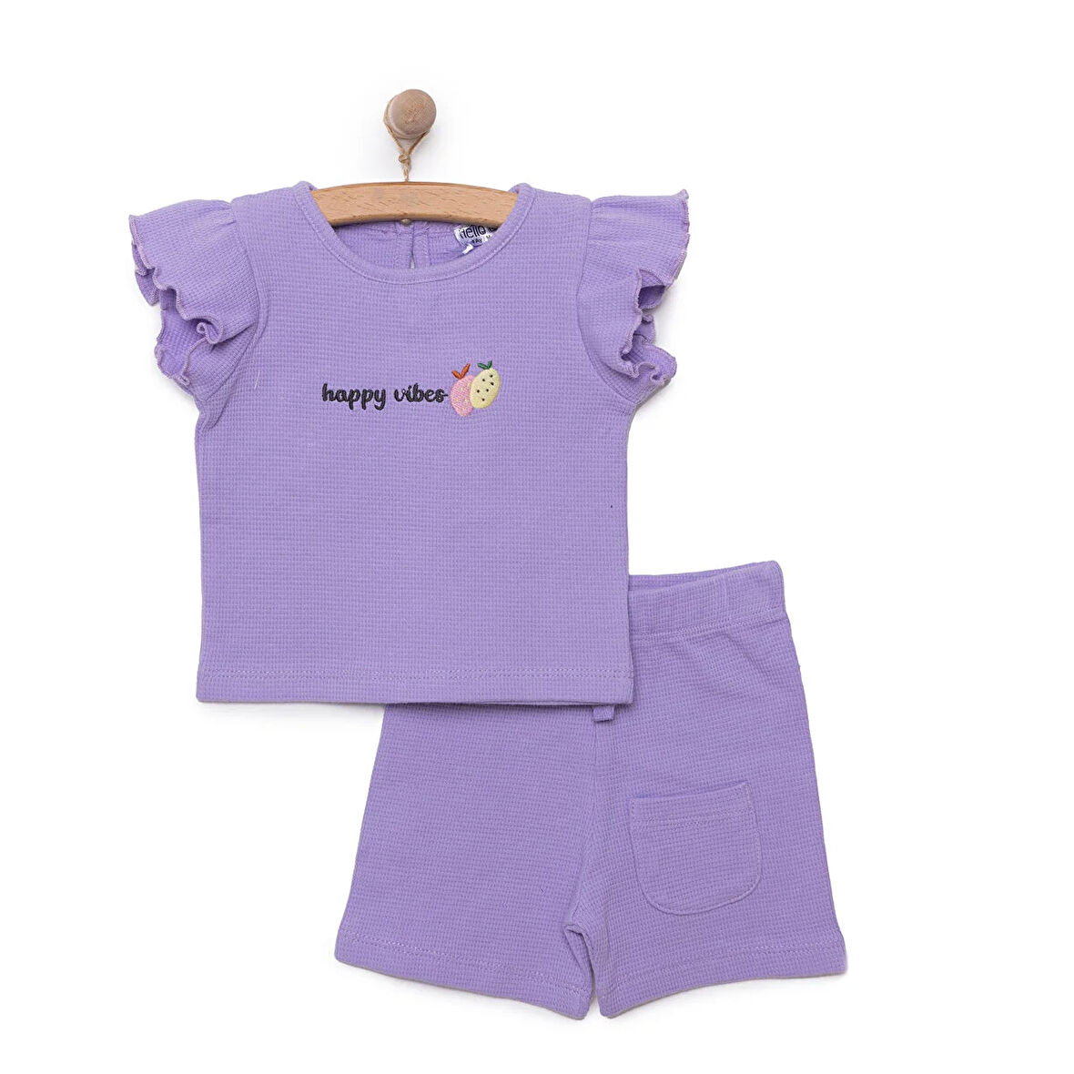 HelloBaby Kız Bebek Tişört-Şort 2li Takım Soft Colorful Bisiklet Yaka Reçme Paça Kısa Kol Mor