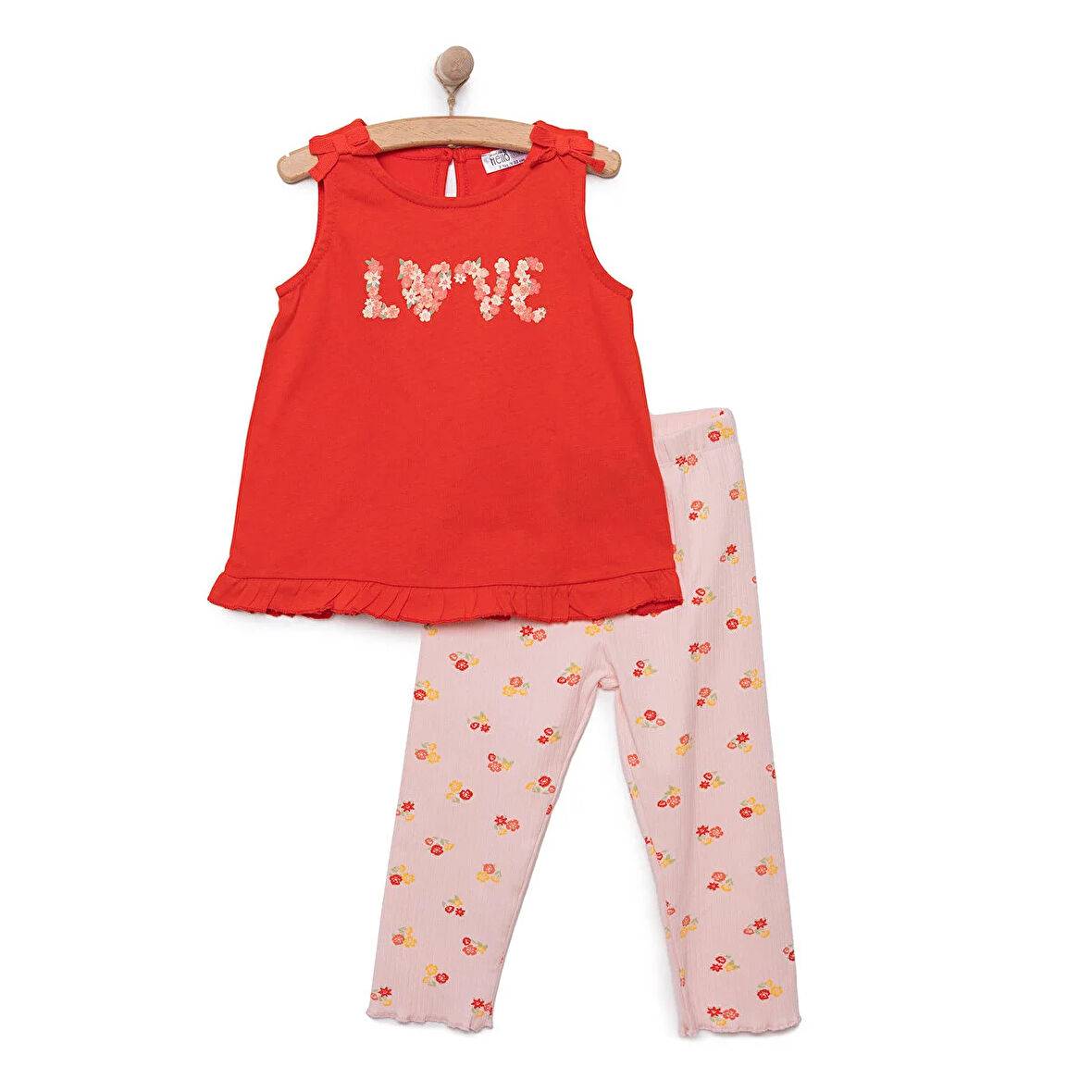HelloBaby Kız Bebek Atlet-Tayt 2li Takım Sweet Peach Bebe Yaka Reçme Paça Turuncu