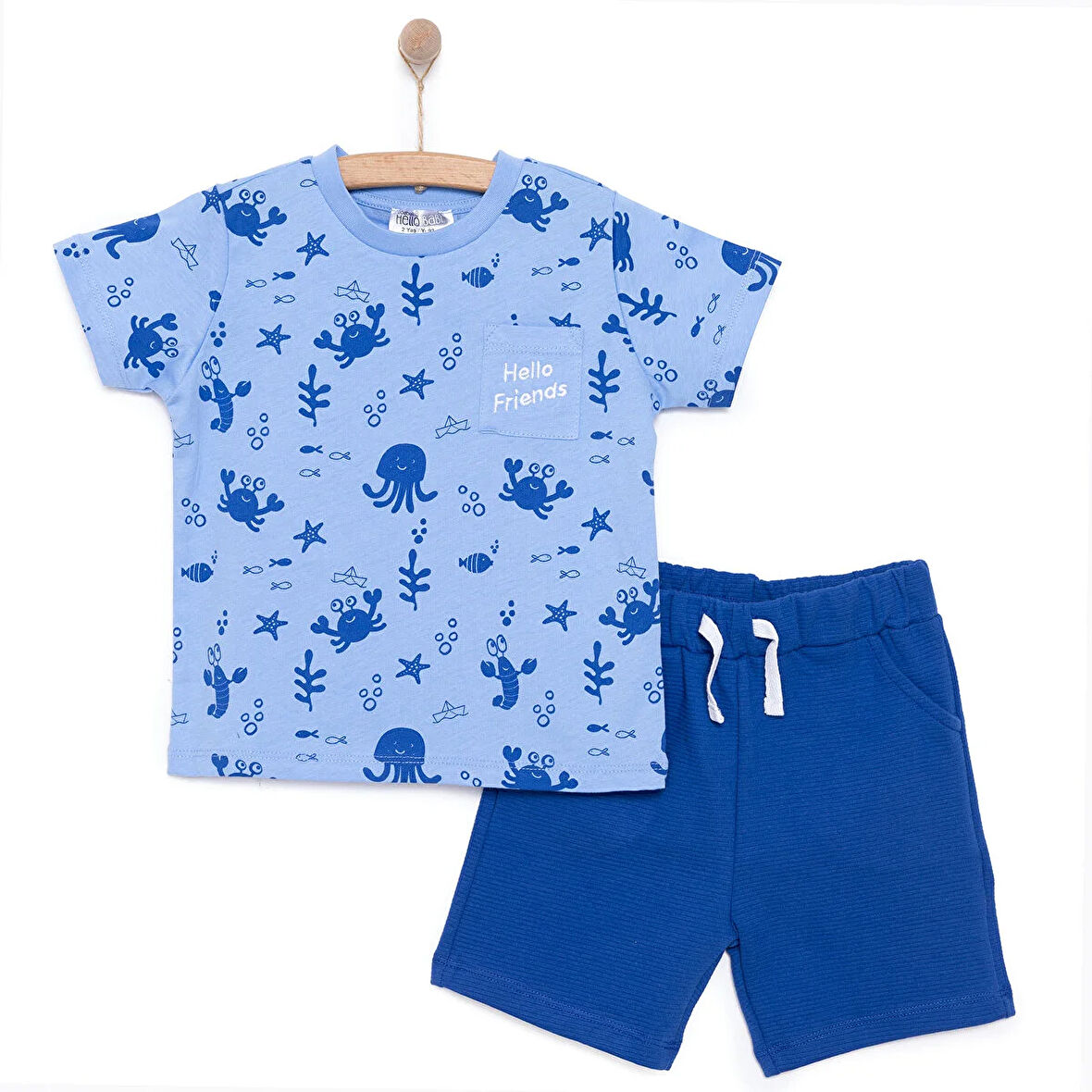 HelloBaby Under the Sea Deniz Kabuğu Baskılı Erkek Tshirt-Şort Erkek Bebek