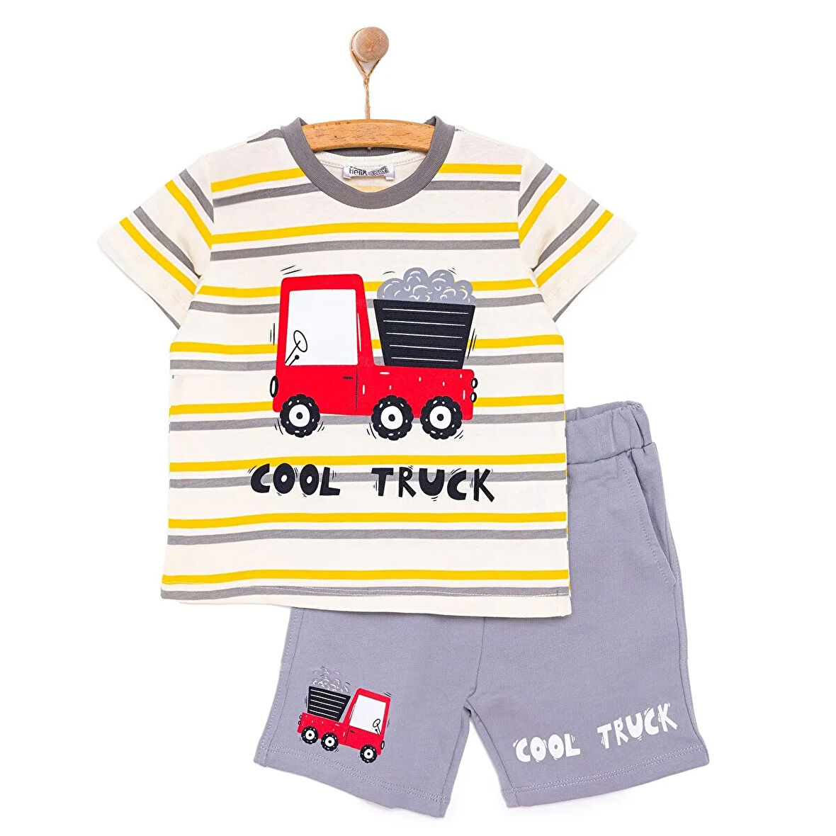 HelloBaby Cars&Roads Erkek Kamyon Baskılı Tshirt-Şort Erkek Bebek
