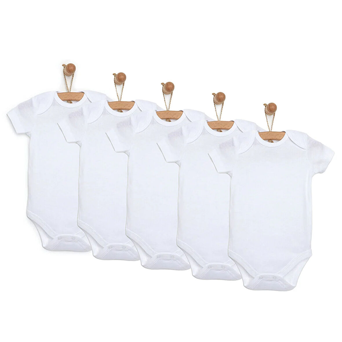 HelloBaby Unisex 5'li Kısa Kol Body Ribana Zıbın Zarf Yaka Kısa Kol Beyaz