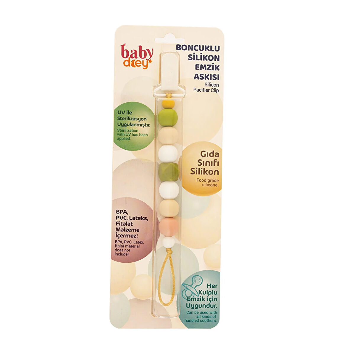 baby dcey Boncuklu Silikon Emzik Askısı