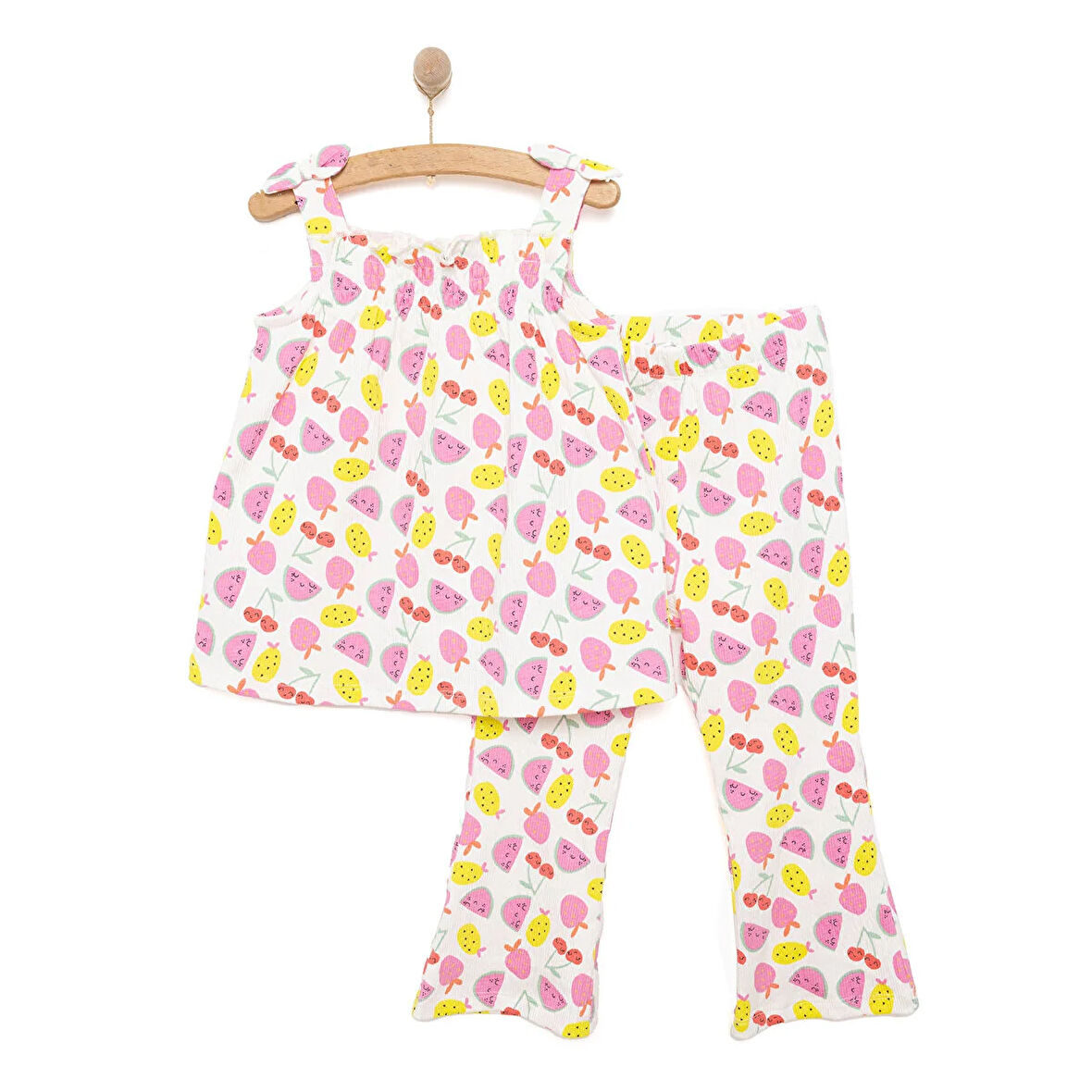 HelloBaby Kız Bebek Bluz-Tayt 2li Takım Soft Colorful Modelli Yaka Reçme Paça Atlet Kol Ekru