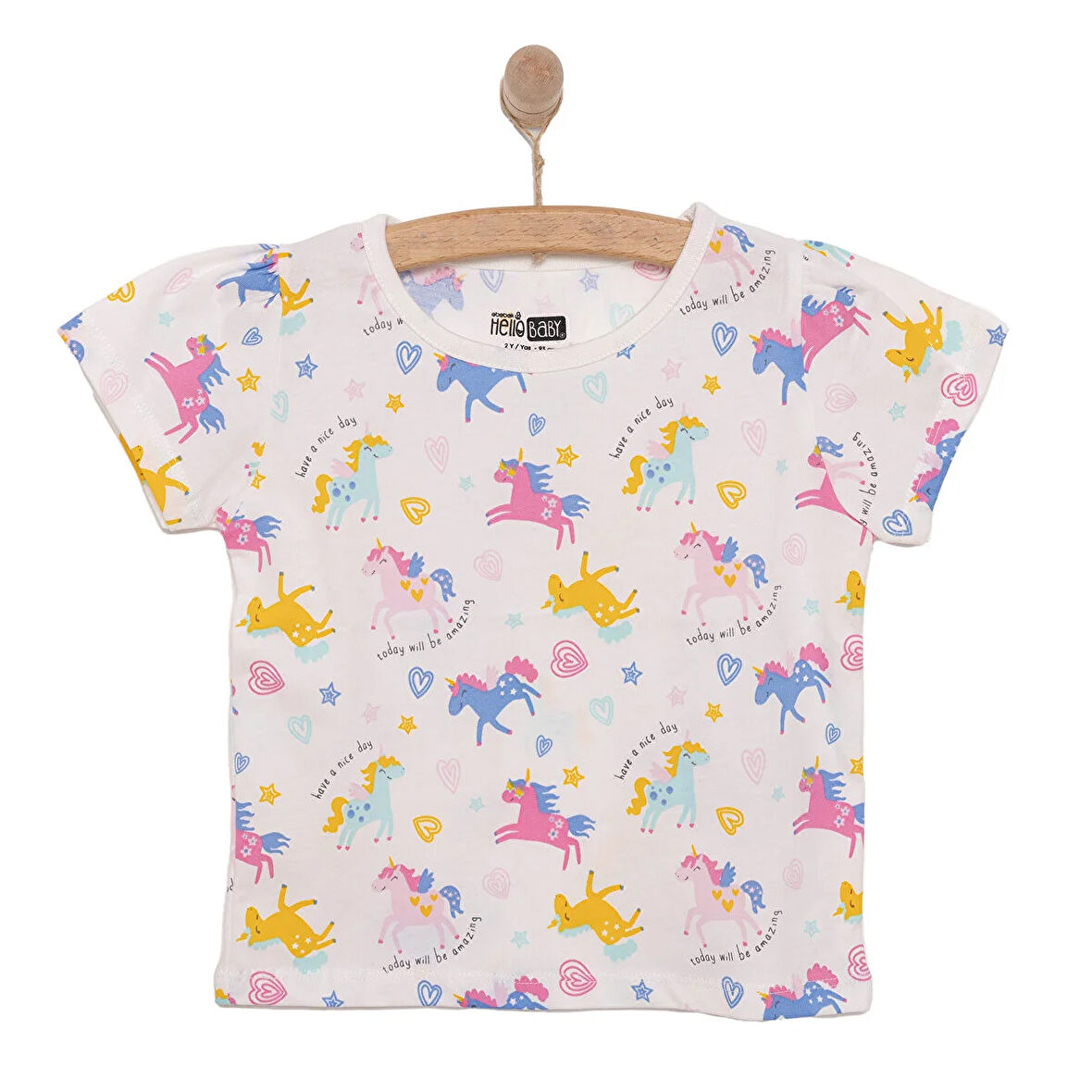 HelloBaby Basic Kız Kalpli Unicorn Desenli T-Shirt Kız Bebek