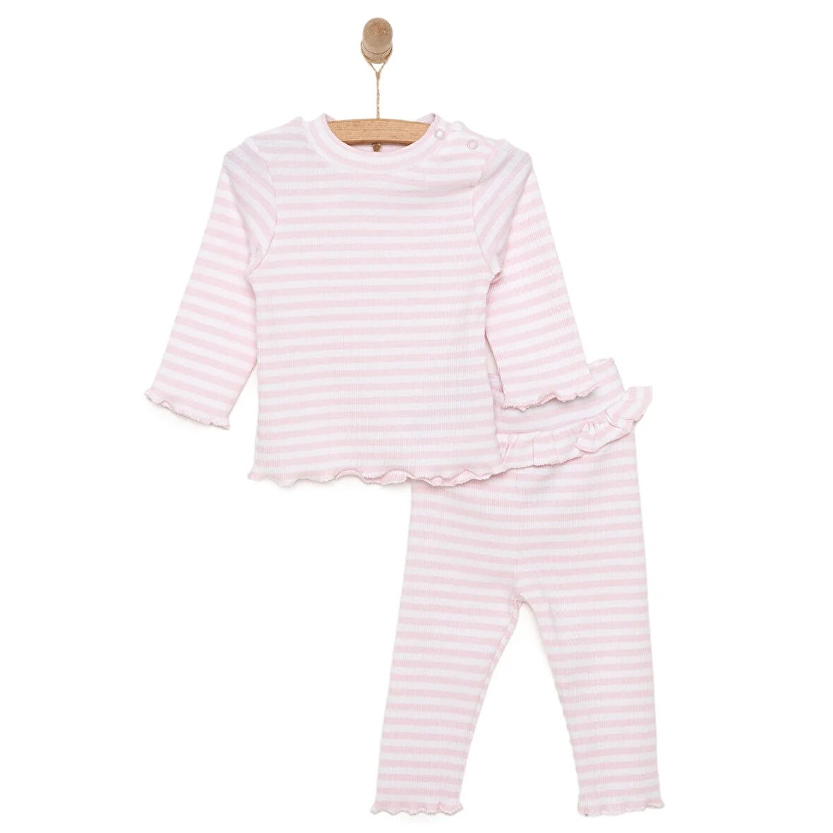 HelloBaby Yenidoğan Çizgili Unisex Sweatshirt-Patiksiz Alt 2li Takım Kız Bebek