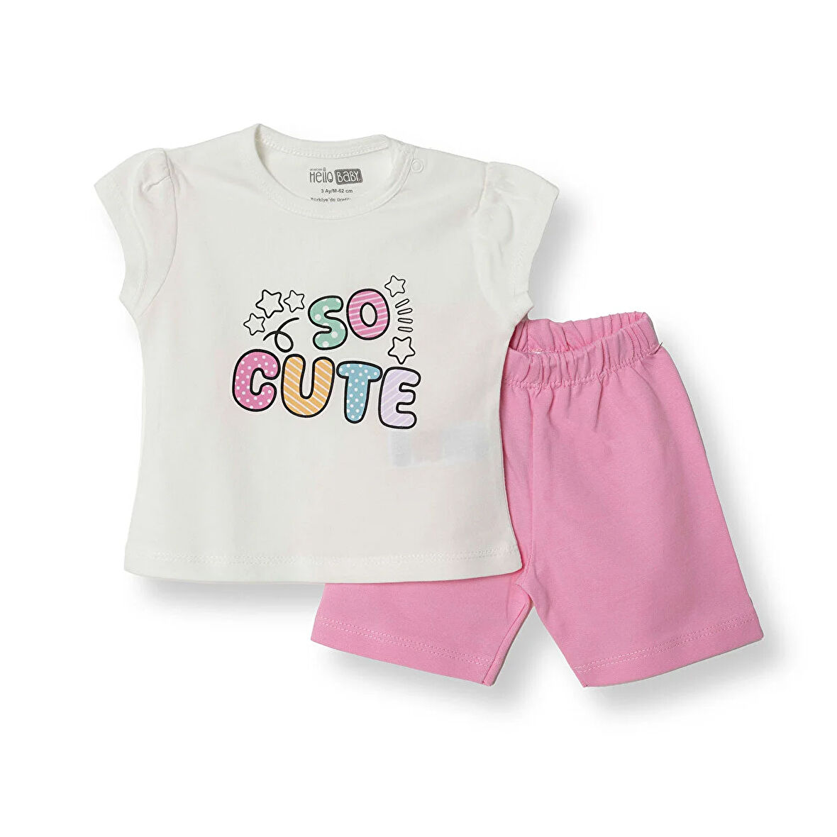 HelloBaby Baskılı 2 ip Yenidoğan Kız Tshirt-Şort Kız Bebek