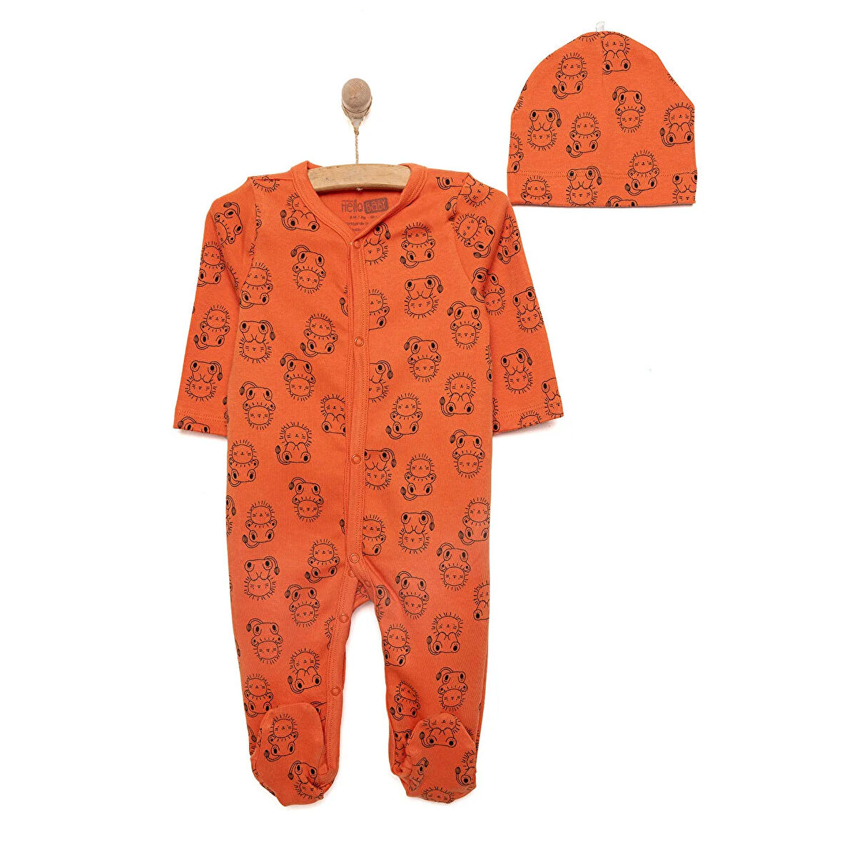 HelloBaby Yenidoğan Hayvanlar Baskılı Erkek Tulum-Şapka Erkek Bebek