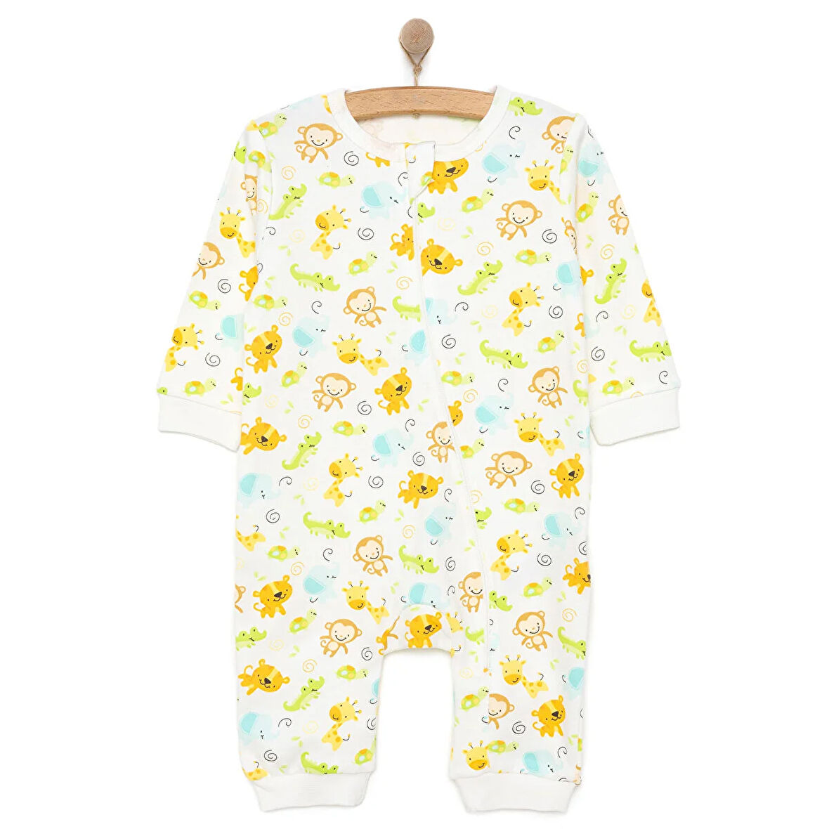 HelloBaby Erkek Sevimli Hayvan Desenli Fermuarlı Patiksiz Tulum Erkek Bebek