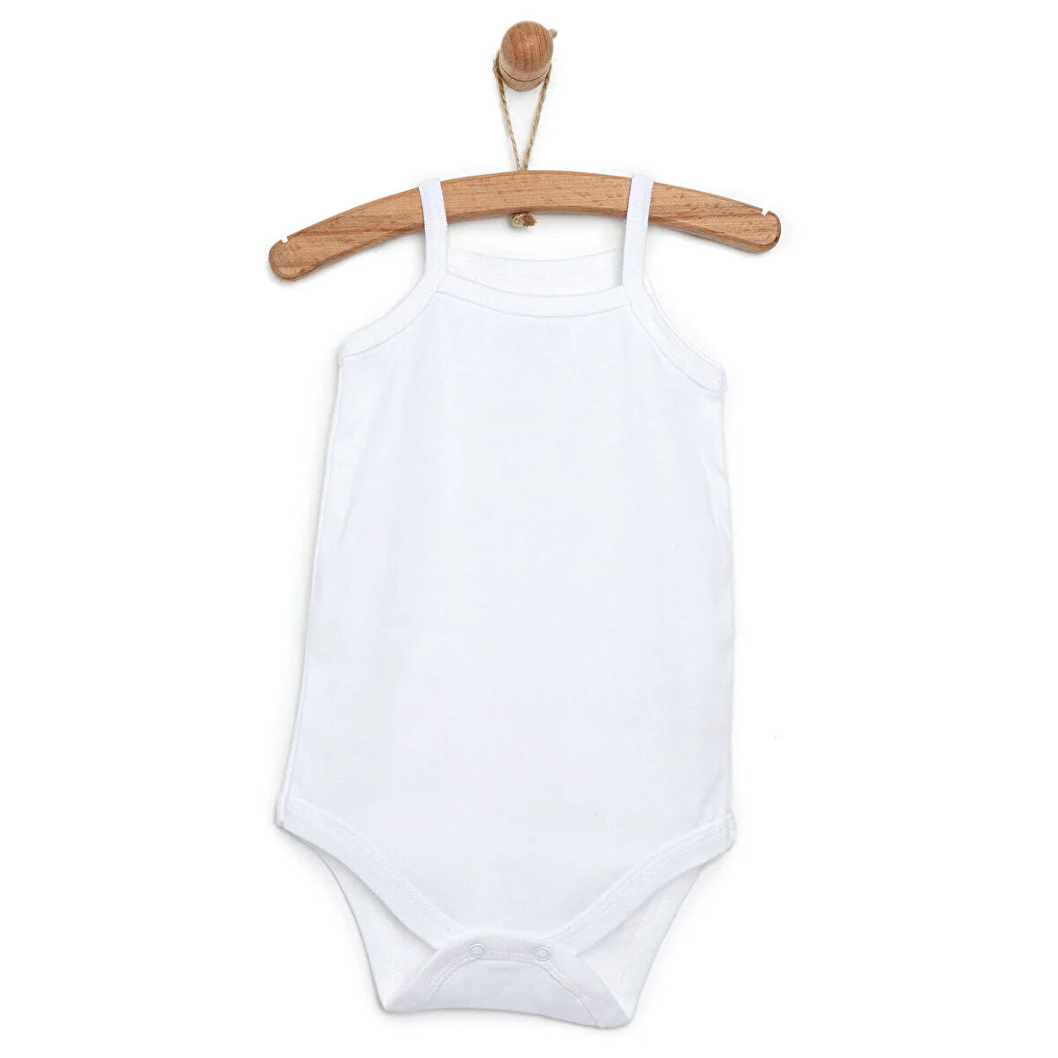 HelloBaby Unisex Beyaz Body Çıtçıtlı Bisiklet Yaka İp Askılı Beyaz