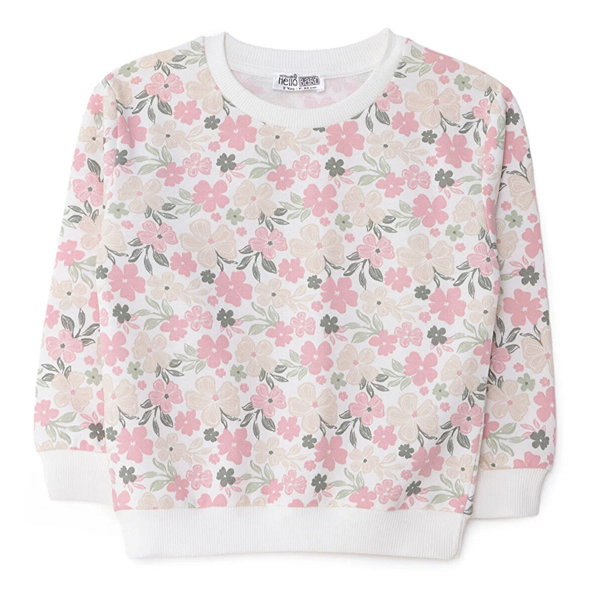 HelloBaby Kız Bebek Sweatshirt Çiçekli Bisiklet Yaka Uzun Kol