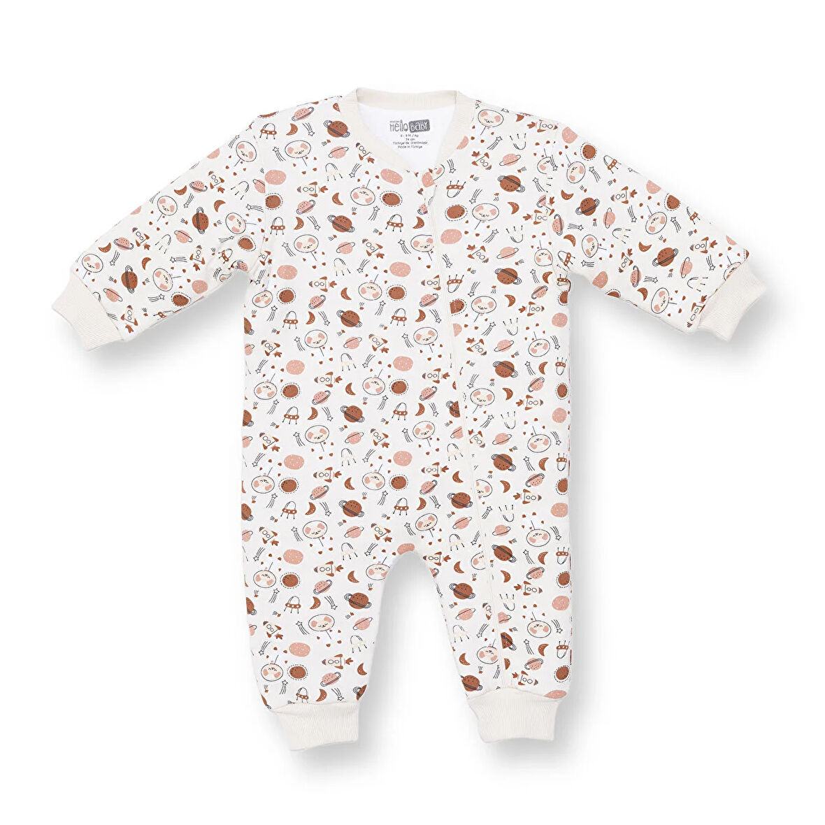 HelloBaby Erkek Bebek Uyku Tulumu 2.5 Tog İnterlok Bisiklet Yaka Uzun Kol Ribanalı Paça