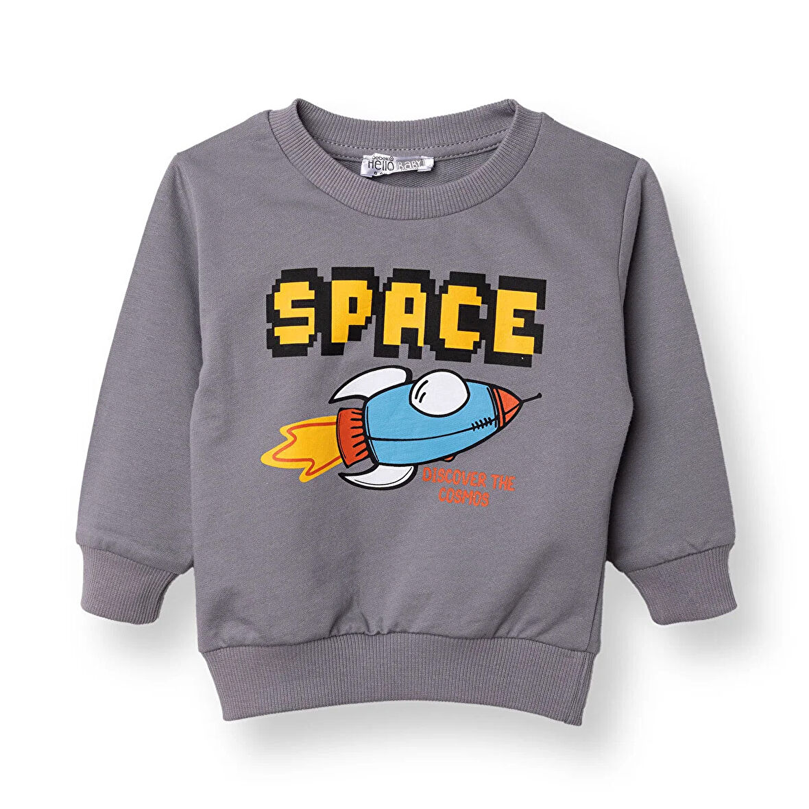 HelloBaby Erkek Bebek Roket Baskılı Sweatshirt Bisiklet Yaka Uzun Kol