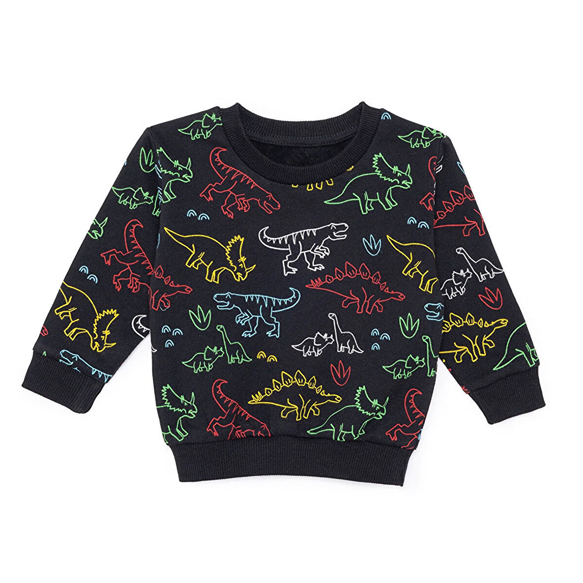 HelloBaby Erkek Bebek Basic Sweatshirt Şardonlu Bisiklet Yaka Uzun Kol