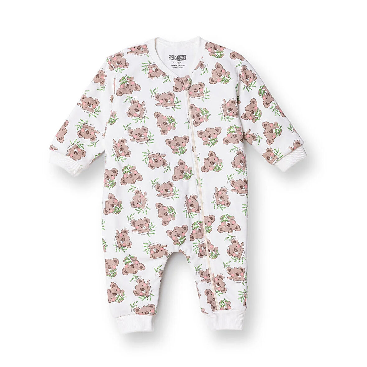 HelloBaby Erkek Bebek Uyku Tulumu 1 tog Fermuarlı Bisiklet Yaka Uzun Kol Ribanalı Paça