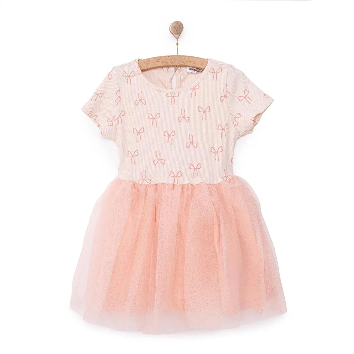 HelloBaby Kız Bebek Basic Elbise Bisiklet Yaka Kısa Kol Somon