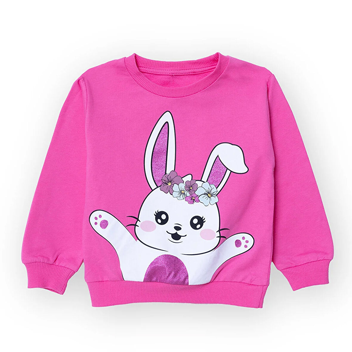 HelloBaby Kız Bebek Sweatshirt Bisiklet Yaka Uzun Kol