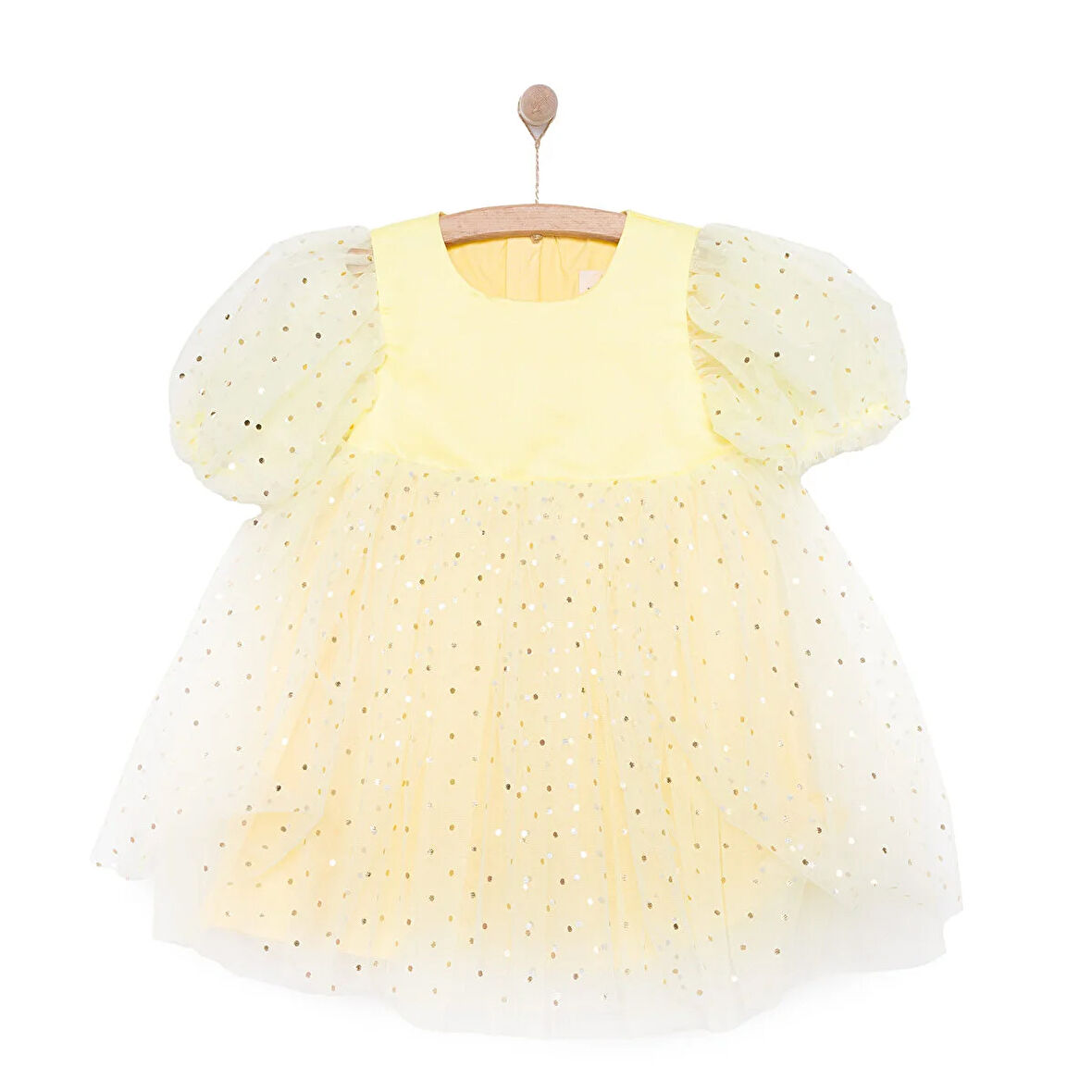 Pixy Love Kız Bebek Abiye Elbise Pixy Love Party Collection Bisiklet Yaka Kısa Kol Sarı