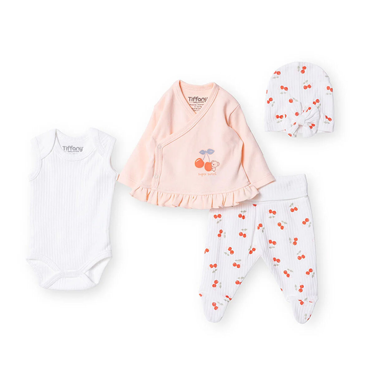 Tiffany Yenidoğan Kız  Kiraz Desenli Prematüre Set Kız Bebek